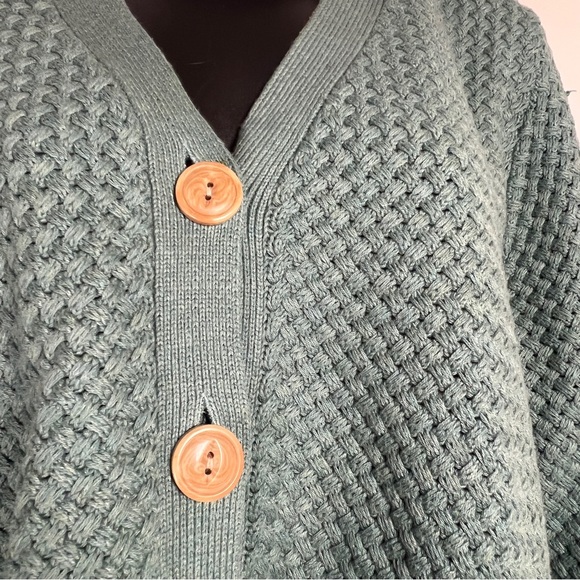 LL Bean Sweater Womens L Basket Weave Cardigan Button Front Blue Fisherman Prep - Picture 3 of 9